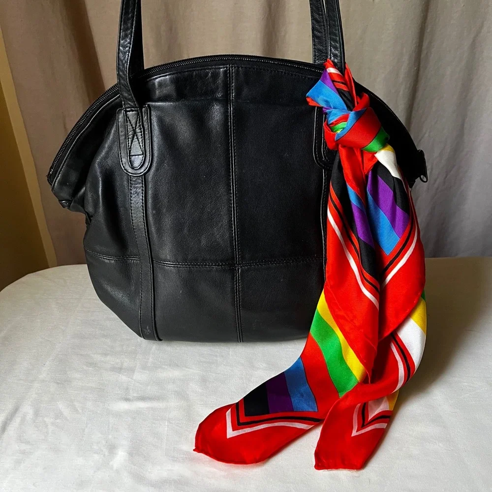 Echo Rainbow Stripe Scarf Silk Chiffon Square Scarf Colorblock Vintage 26x26